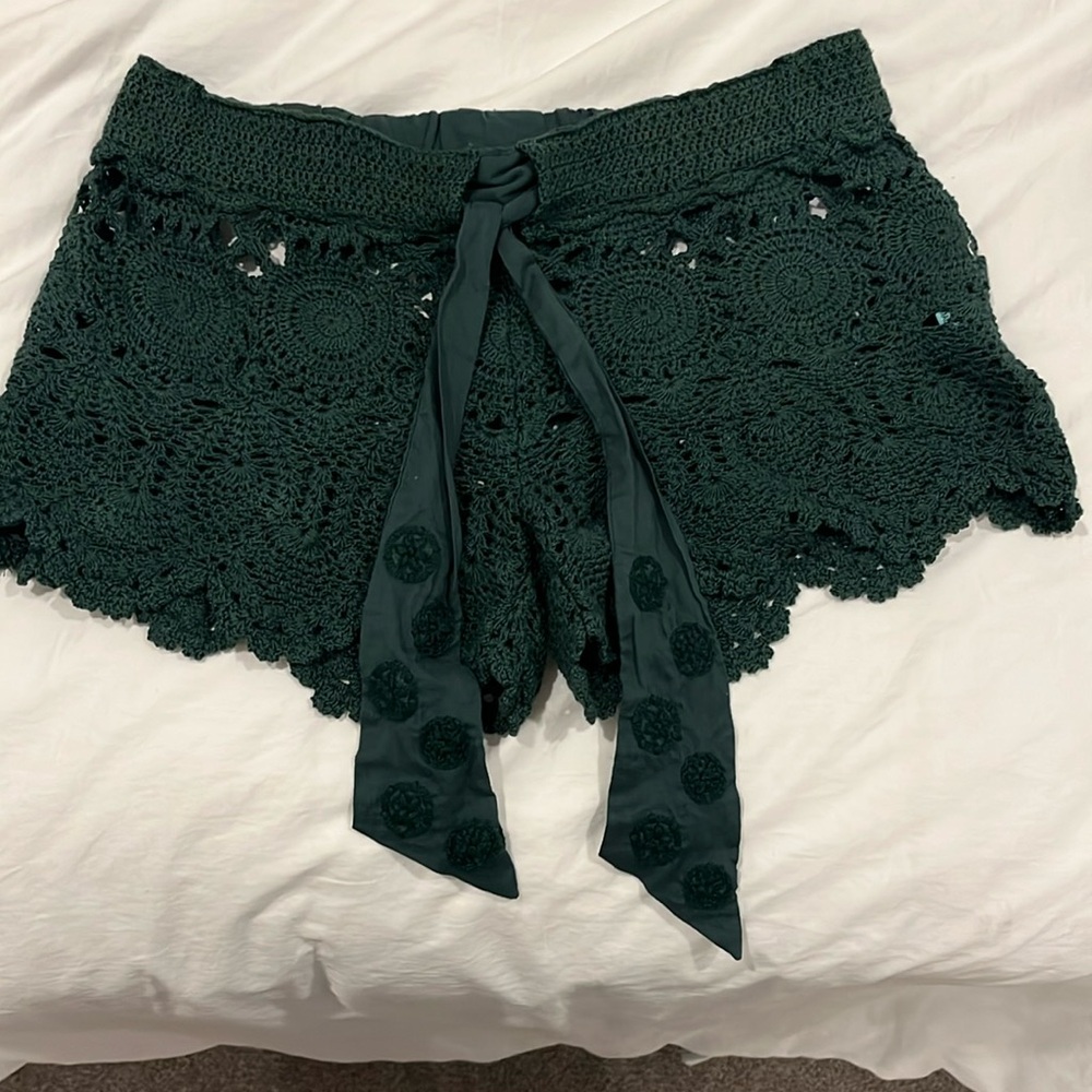 Small Letarte handmade green crochet shorts in great condition!